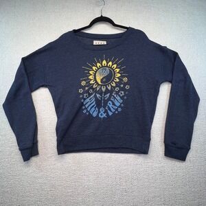 AERO Womens Long Sleeve Graphic Sweatshirt Yin Yang Sun Flowers‎ Blue L